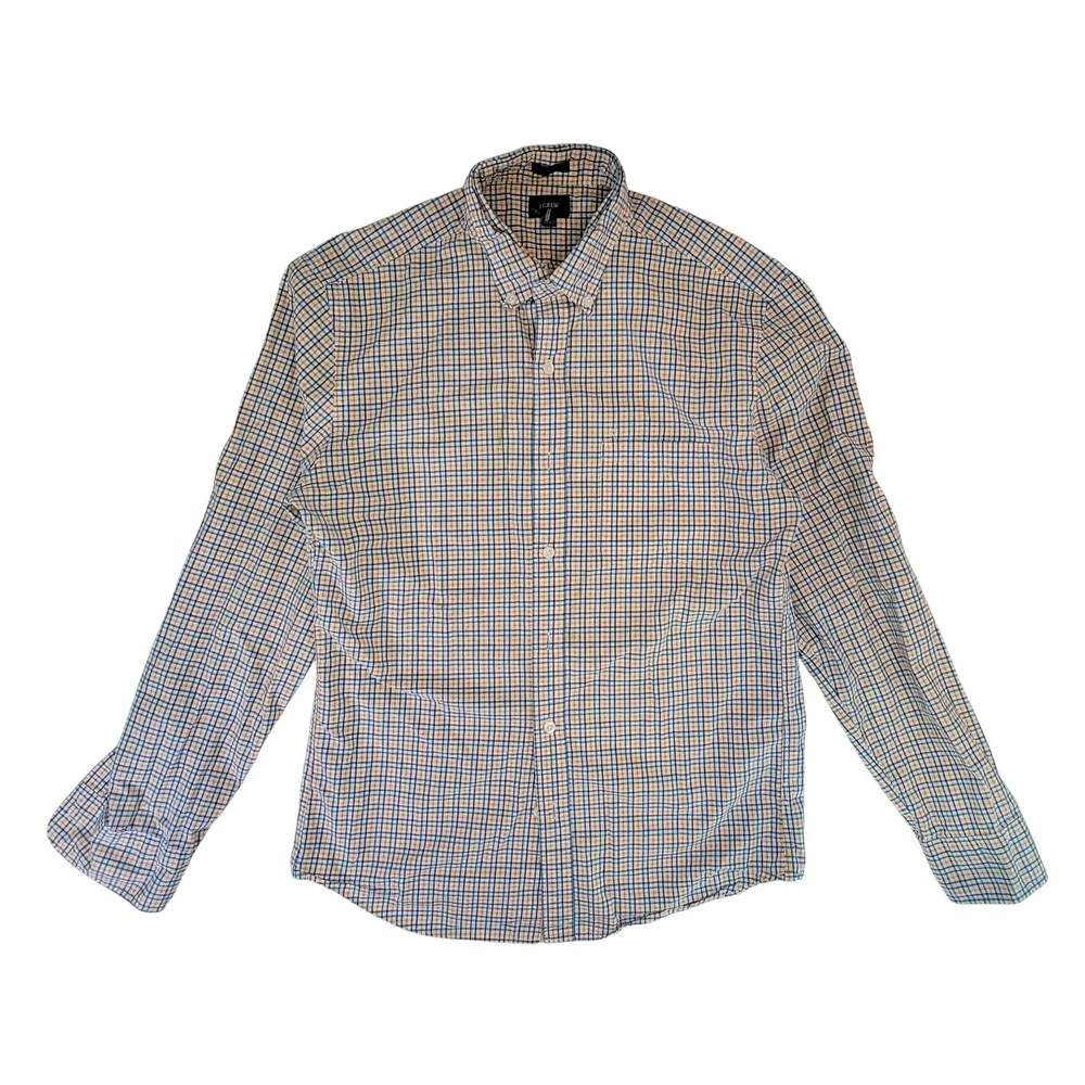 J Crew Slim Fit Plaid‎ Button Down Shirt Men's Medium Cotton Orange Blue